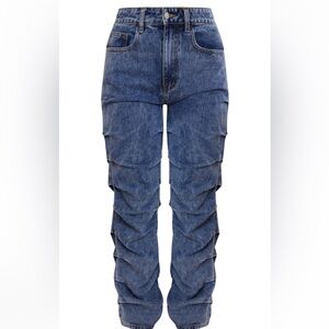 Dark wash runched jeans